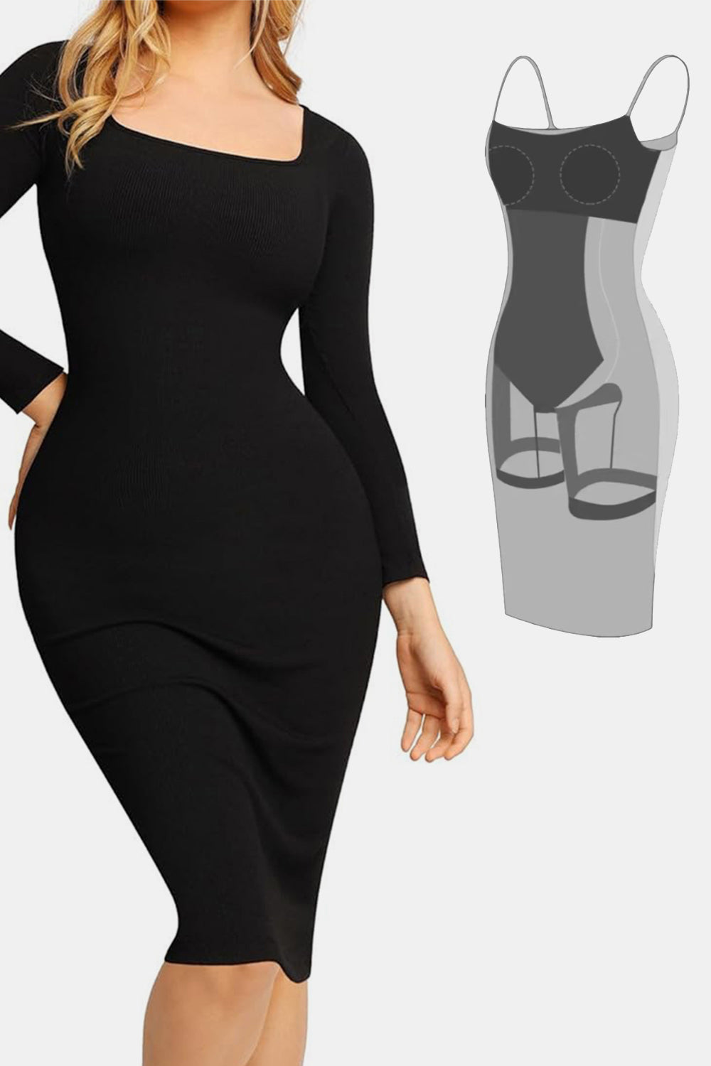 Shape-wear Square Neck Dress - HOORR