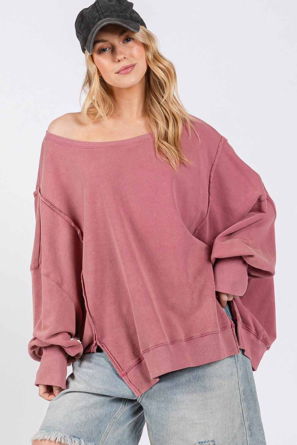 Side Slit Oversized Sweatshirt - HOORR